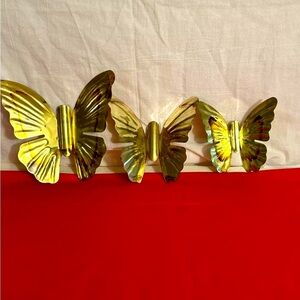 3 Piece Set 70’s Vintage Gold Metal Butterflies Wall Hangings